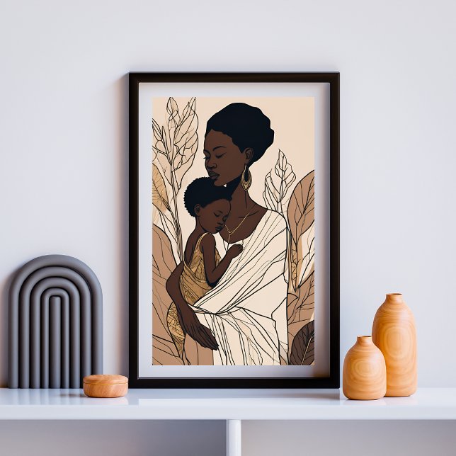 Poster Mother & Child Afro Line Art Print (Criador carregado)
