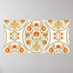 Poster Motif da tradição, flores de fantasia em retrô.
