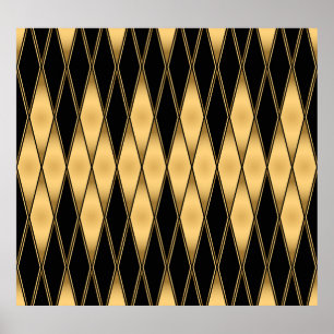 Poster Motif de diamante: padrão elegante preto-dourado.