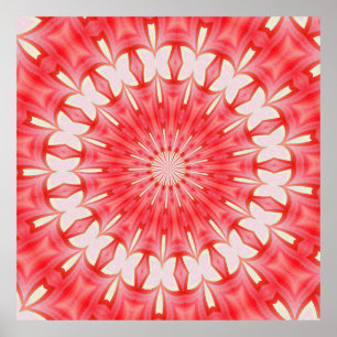 Poster Motif Mandala - Estrela Branca e Borboleta Vermelh