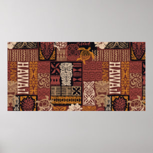 Poster Motif tecido patchwork ao estilo havaiano, estilo 