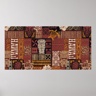 Poster Motif tecido patchwork ao estilo havaiano, estilo