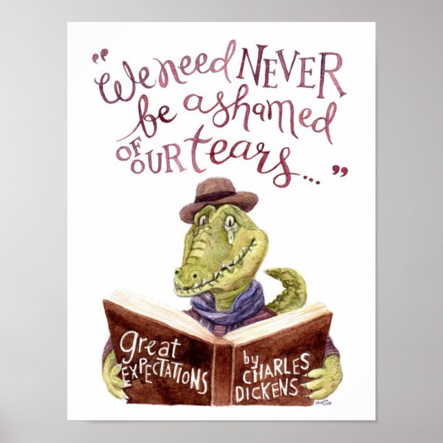 Poster Motivação Charles Dickens Cita Watercolor Croc (Frente)
