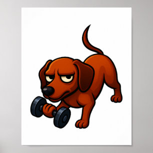 Poster Motivação cômica de haltere de dachshund enérgico