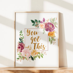 Poster Motivação Cotação Colorida Bonito Rosa Floral