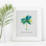 Poster Motivação de Árvore de Palma de Aquarela Tropical<br><div class="desc">Um poster de motivação tropical para quartos, escritórios domésticos e áreas vivas na sua casa de praia. Esta impressão apresenta minha palmeira pintada à mão original em tons de turquesa, verde e azul com a citação "Eu me dobro para não quebrar" é definida na tipografia da moda. Personalize para ler...</div>