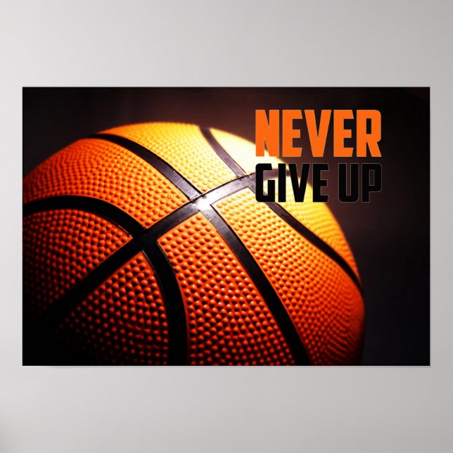 Poster Motivação de basquete - nunca desistir por um arma (Frente)