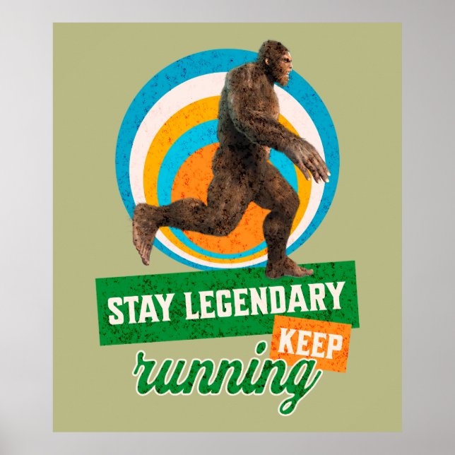Poster Motivação Divertida de Bigfoot Correndo (Frente)