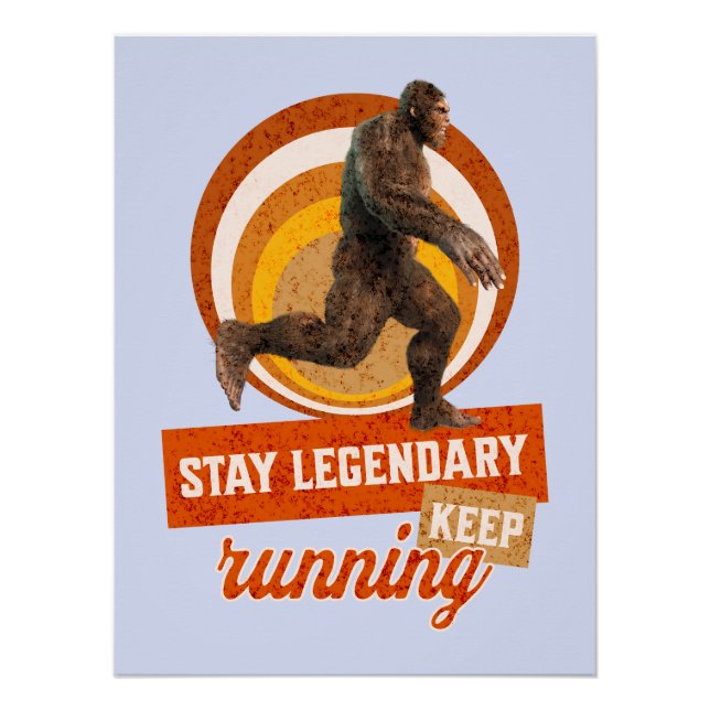 Pôster Motivação Divertida de Bigfoot Correndo (Frente)