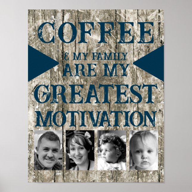 Poster Motivação família de café 4 cinza azul (Frente)