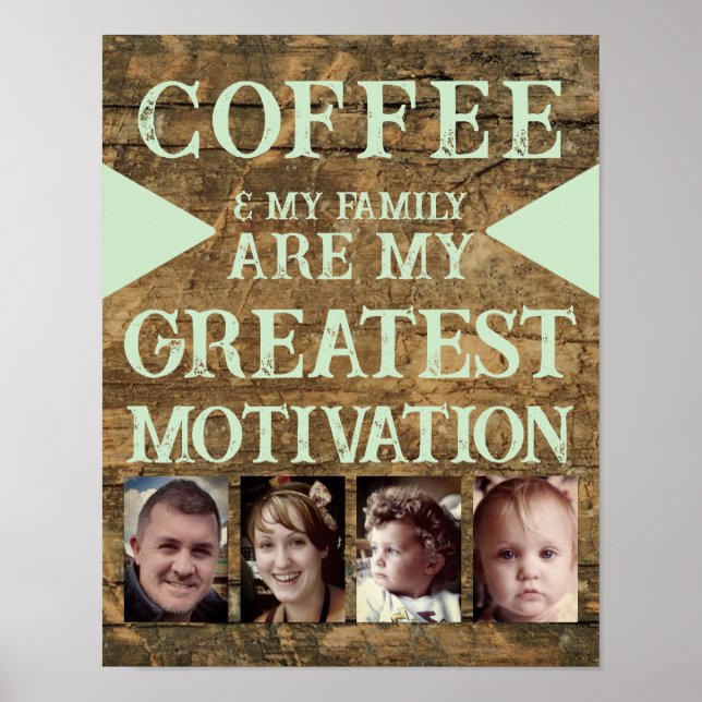 Poster Motivação família de café 4 foto verde-marrom (Frente)