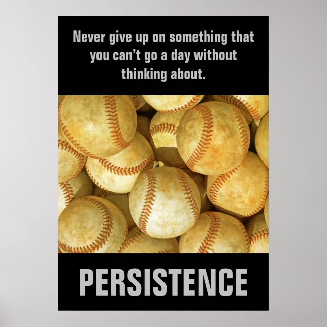 Poster Motivação Inspiracional de Baseball de Persistênci (Frente)