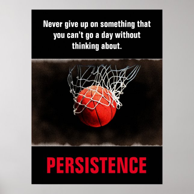 Poster Motivação Inspiracional de Basquete de Persistênci (Frente)