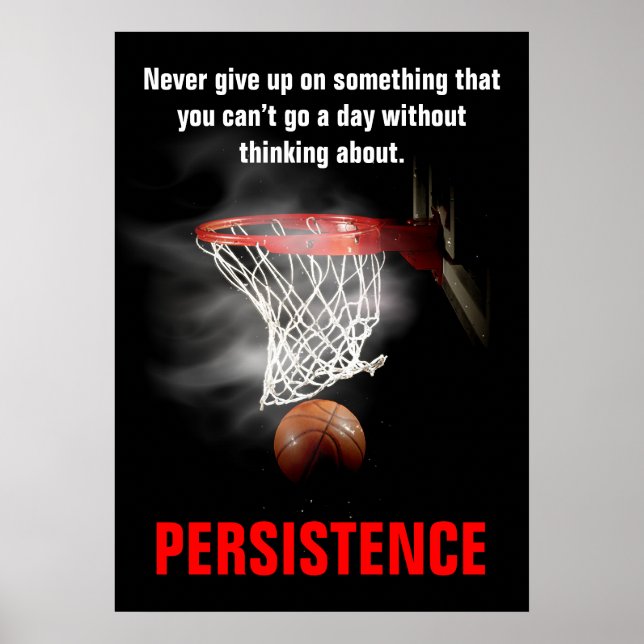 Poster Motivação Inspiracional de Basquete de Persistênci (Frente)
