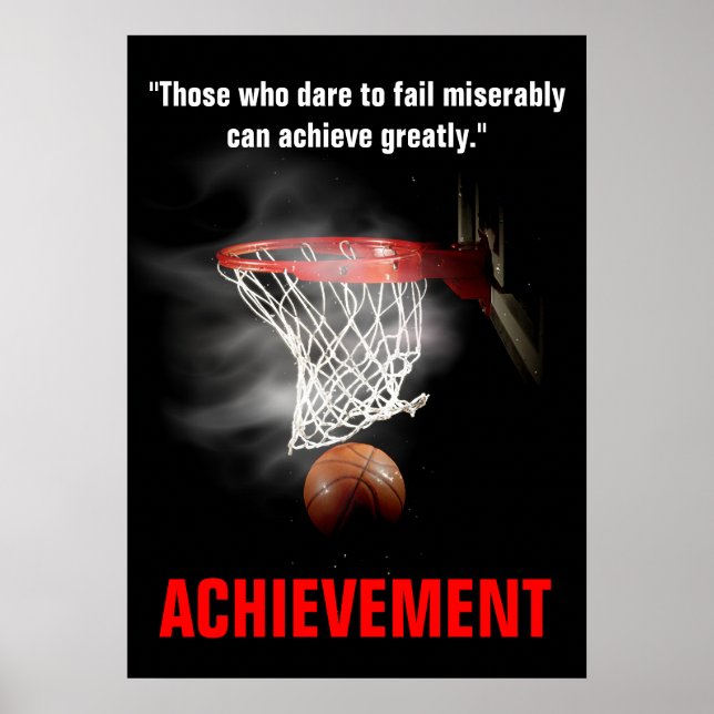 Poster Motivação Inspiracional de Basquete de Realização (Frente)