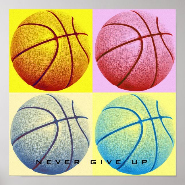 Poster Motivação Nunca Desiste da Arte de Pop de Basquete (Frente)