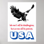 Poster Motivação Patriótica Bald dos EUA Pop Art<br><div class="desc">Citação sobre Poster: Não podemos ser Washington,  mas podemos ser todos patriotas. ~Charles F. Browne</div>