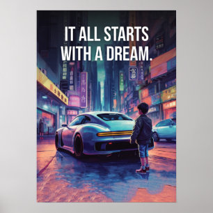 Poster Motivação Supercar - Cyberpunk, Hustle, Sucesso