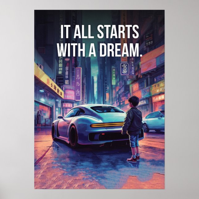 Poster Motivação Supercar - Cyberpunk, Hustle, Sucesso (Frente)