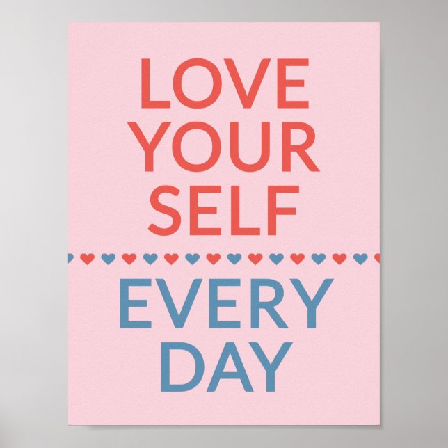 Poster Motivational Love Quote Red And Blue Hearts Pink (Frente)