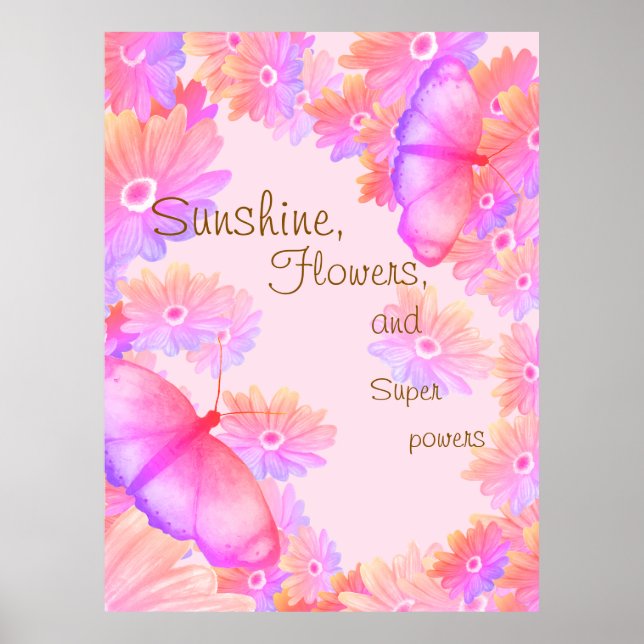 Poster Motivational Pink Floral Butterfly (Frente)