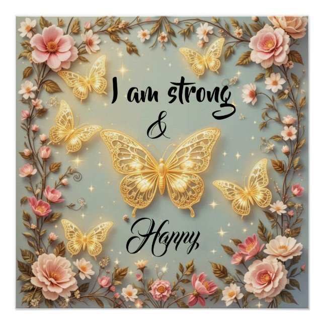 Pôster Motivational text with butterflies #2 (Frente)