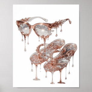 Poster Motivo Artístico GLAMOUR ROSE DOURADA Prateado Ele