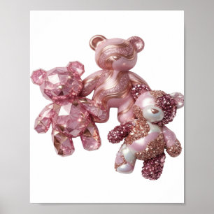 Poster Motivo Artístico Rosa Intenso TRÊS URSINHOS DE PEL