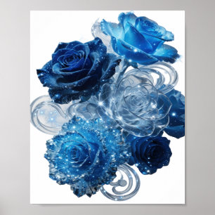 Poster Motivo Artístico ROSAS AZUIS Prata