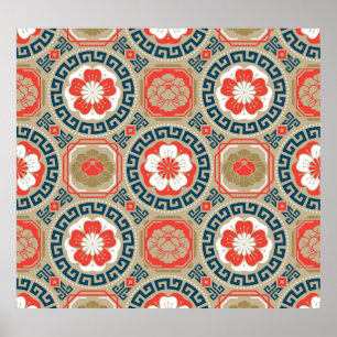 Poster Motivo Asiático: Design Geométrico Elegante