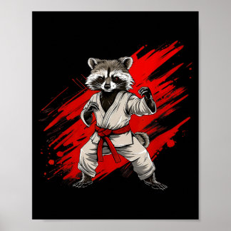 Poster Motivo de Guaxinim de Caratê Taekwondo Jiu-Jitsu M