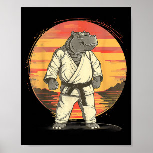 Poster Motivo de Hipopótamo de Karatê Taekwondo Jiu-Jitsu