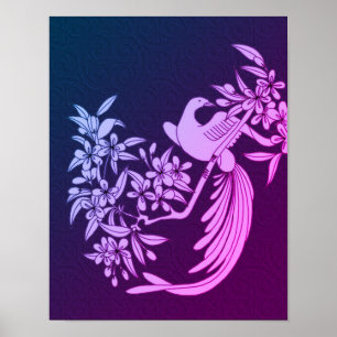 Poster Motivo de Pássaro com Pombo no Galho Arte Colorida