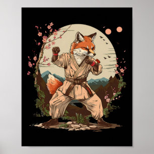 Poster Motivo de Raposa de Caratê Taekwondo Jiu-jitsu Mma