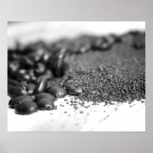 Poster Motivos de café preto e branco, feijões e café 16x