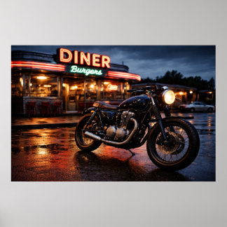 Poster Moto Antiga & Lanchonete Americana
