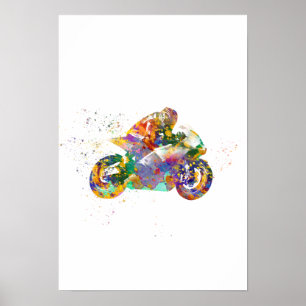 Poster moto de corridas de aquarelas