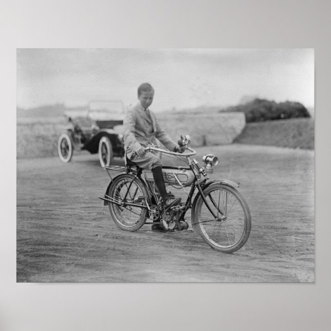 Poster Motocicleta antiga com luz de luz anterna (Frente)