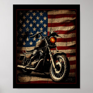 Poster Motocicleta Bandeira EUA Retro Biker
