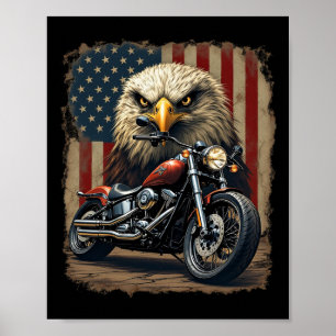 Poster Motocicleta Bandeira EUA Retro Biker Chopper