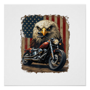 Pôster Motocicleta Bandeira EUA Retro Chopper Motociclist