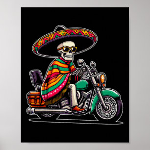 Poster Motocicleta Biker Mexicano Sombrero Cinco D