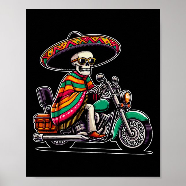 Poster Motocicleta Biker Mexicano Sombrero Cinco D (Frente)