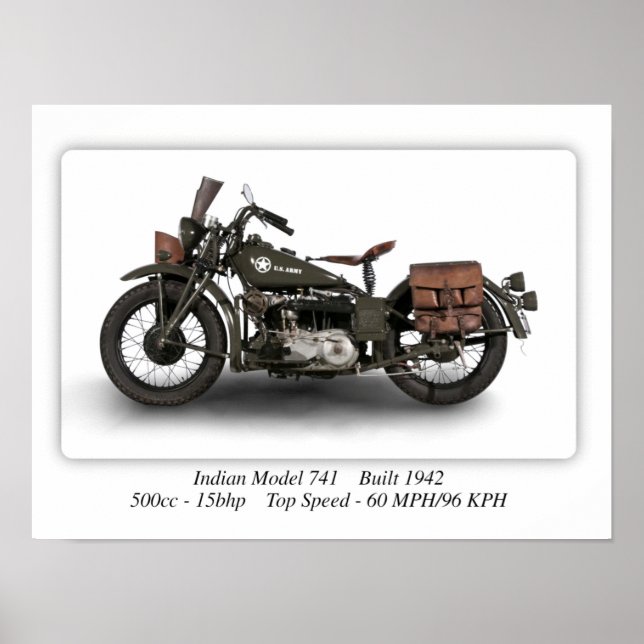 Poster Motocicleta do modelo WW2 indiano 741 - A3 (Frente)