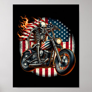 Poster Motocicleta Esqueleto Motociclista Bandeira Dos EU