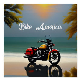 Pôster Motocicleta estacionada perto do Oceano