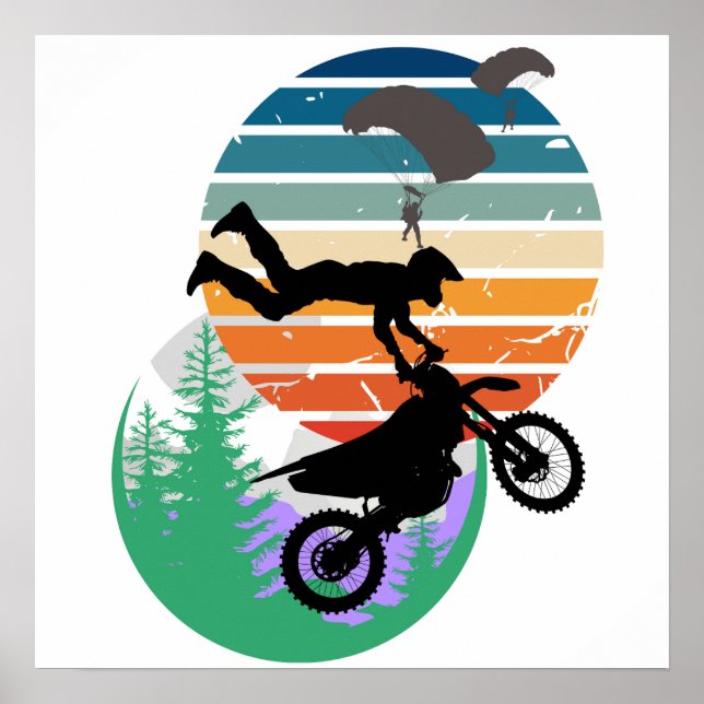 Poster Motocicleta, paraquedas e ao ar livre (Frente)