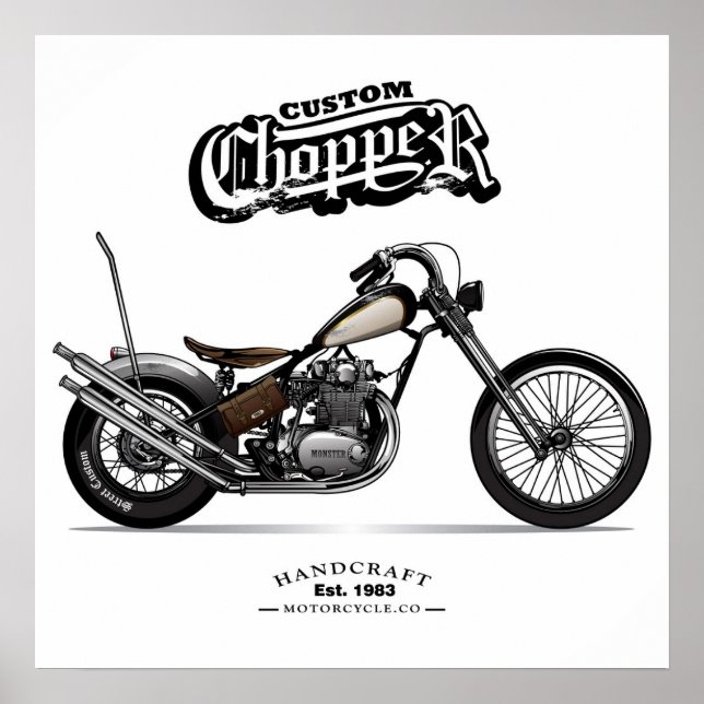 Poster Motocicleta personalizada Vintage Chopper (Frente)