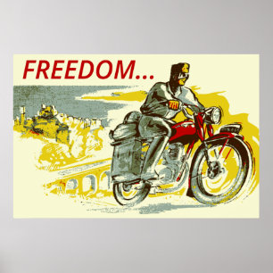 Pôster Motocicleta retro da LIBERDADE do estilo do