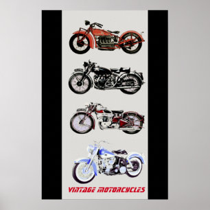 Pôster MOTOCICLETAS VINTAGE, Preto Cinza